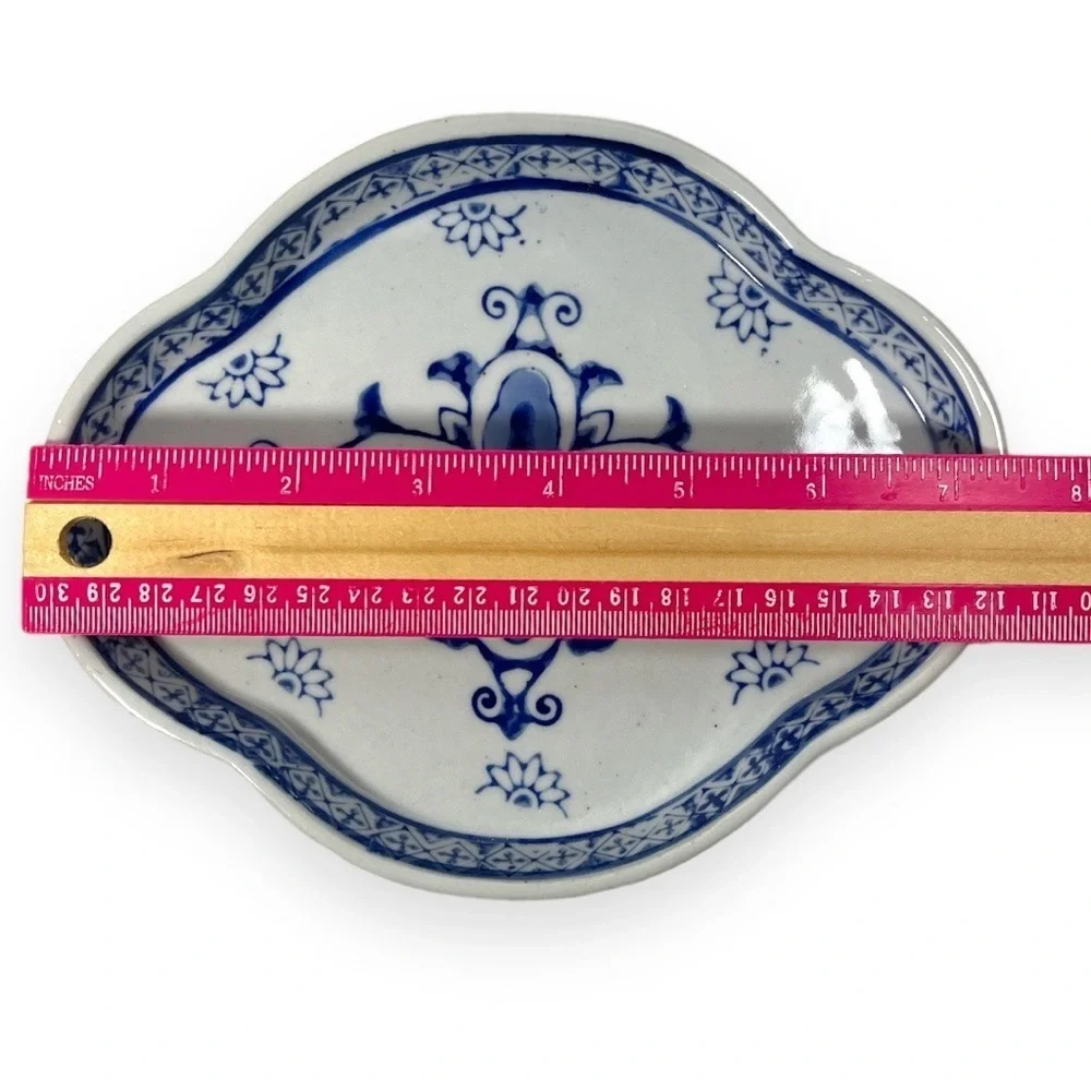 Vintage Porcelain Miniature Tea‎ Set Tray Blue White Trinket Dish Delft Style